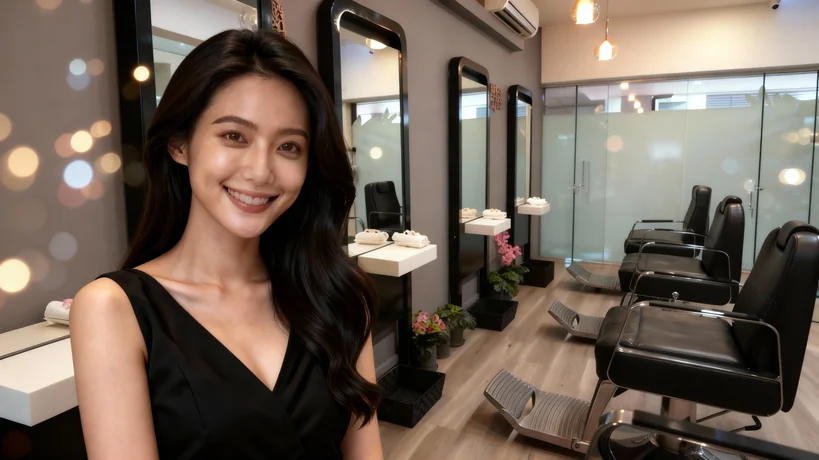 Young lady in Vesure 3 Young lady satisfy with the scalp treatment looking confident